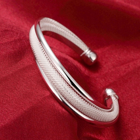 Bransoletka Damska Srebrna Bangle Mesh Siateczka Asymetryczna Na Prezent