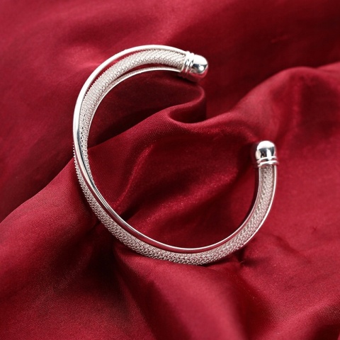 Bransoletka Damska Srebrna Bangle Mesh Siateczka Asymetryczna Na Prezent