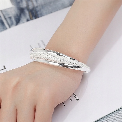 Bransoletka Damska Srebrna Bangle Mesh Siateczka Asymetryczna Na Prezent