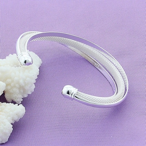 Bransoletka Damska Srebrna Bangle Mesh Siateczka Asymetryczna Na Prezent