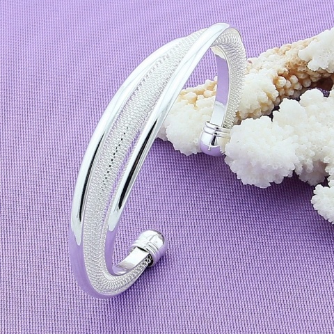 Bransoletka Damska Srebrna Bangle Mesh Siateczka Asymetryczna Na Prezent