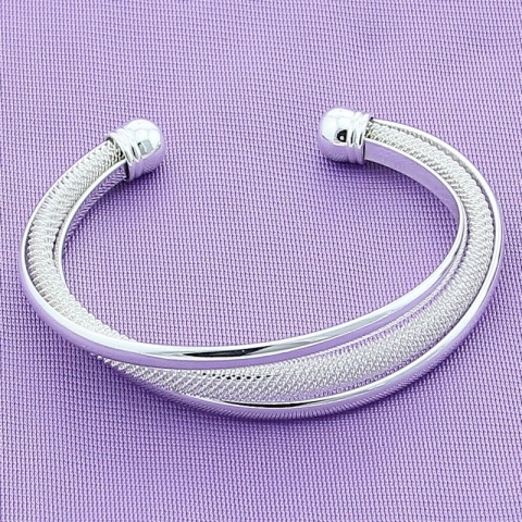 Bransoletka Damska Srebrna Bangle Mesh Siateczka Asymetryczna Na Prezent