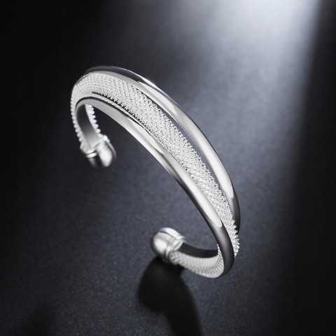 Bransoletka Damska Srebrna Bangle Mesh Siateczka Asymetryczna Na Prezent
