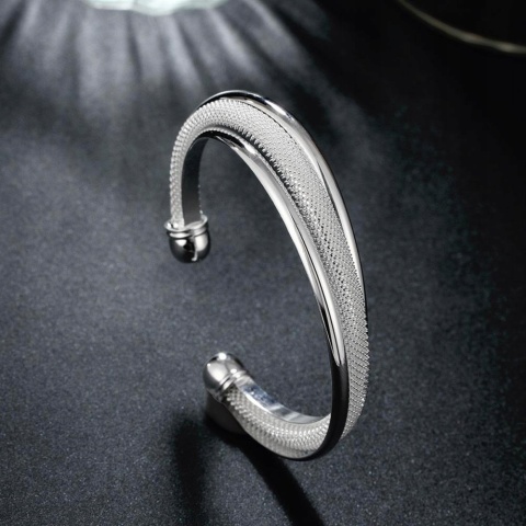 Bransoletka Damska Srebrna Bangle Mesh Siateczka Asymetryczna Na Prezent