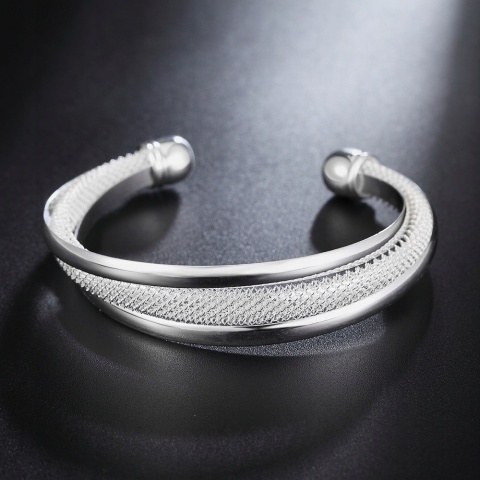 Bransoletka Damska Srebrna Bangle Mesh Siateczka Asymetryczna Na Prezent