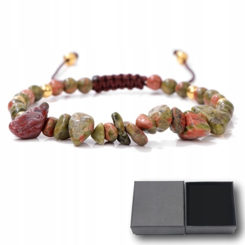 Bransoletka Pleciona Kamień Naturalny Green Stone Koralik 5-8 mm Regulowana