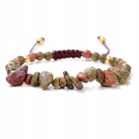 Bransoletka Pleciona Kamień Naturalny Green Stone Koralik 5-8 mm Regulowana