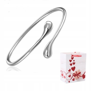 Bransoletka Srebrna Bangle Cienka 925 Zakręcona Łezka Lśniąca Kropla Wody