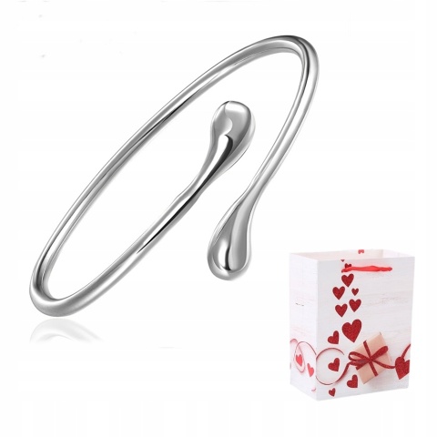 Bransoletka Srebrna Bangle Cienka 925 Zakręcona Łezka Lśniąca Kropla Wody