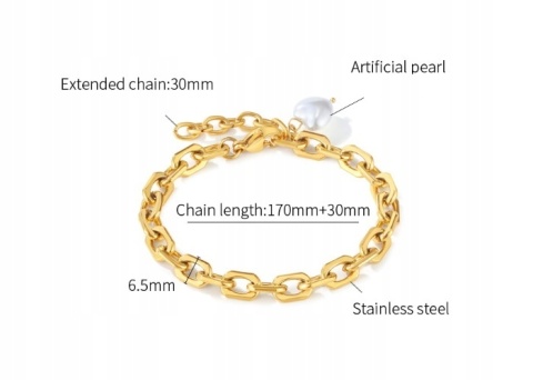 Bransoletka Srebrna Zawieszka Perłowe Serce Łańcuszek Stal Chirurgiczna