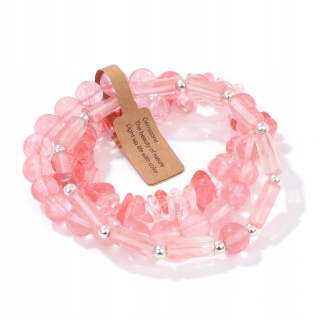 Zestaw 3 Bransoletka 5-8 mm Kamień Kwarc Arbuzowy Watermelon Quartz Uniseks