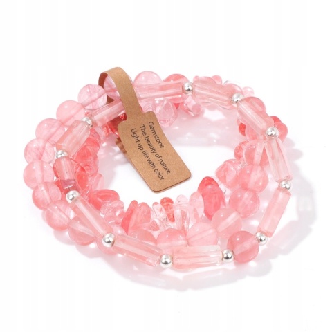 Zestaw 3 Bransoletka 5-8 mm Kamień Kwarc Arbuzowy Watermelon Quartz Uniseks