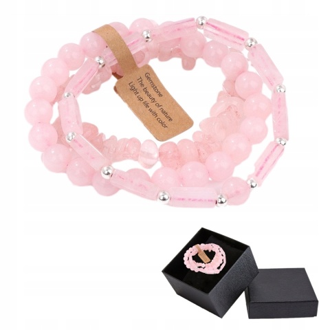 Zestaw 3 x Bransoletka 5-8 mm Kamień Kwarc Różowy Rose Pink Quartz Uniseks