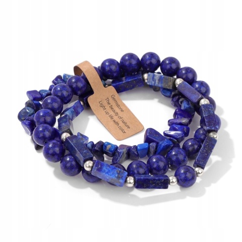Zestaw 3 x Bransoletka 5-8 mm Kamień Lazuryt Błękitny Lapis Lazuli Uniseks