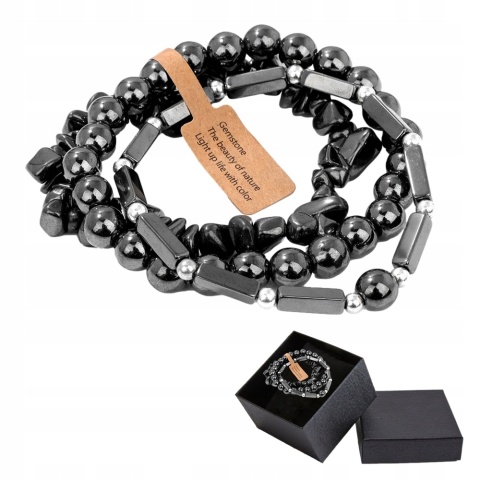 Zestaw 3 Bransoletka 5-8 mm Kamień Naturalny Hematyt Hematite Uniseks