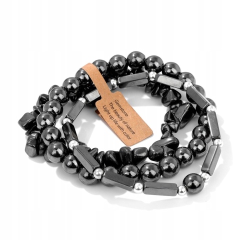 Zestaw 3 Bransoletka 5-8 mm Kamień Naturalny Hematyt Hematite Uniseks