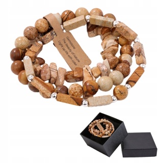 Zestaw 3 Bransoletka 5-8 mm Kamień Naturalny Jaspis Obrazowy Picture Stone