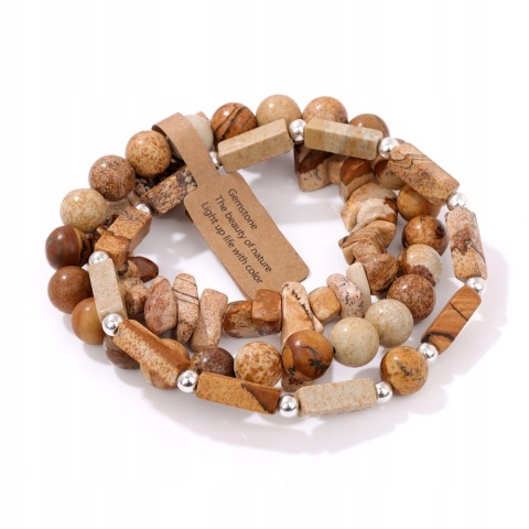 Zestaw 3 Bransoletka 5-8 mm Kamień Naturalny Jaspis Obrazowy Picture Stone