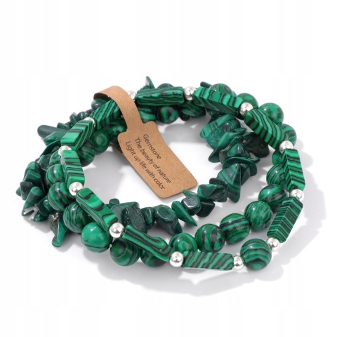 Zestaw 3 x Bransoletka 5 - 8 mm Kamień Naturalny Malachit Malachite Uniseks