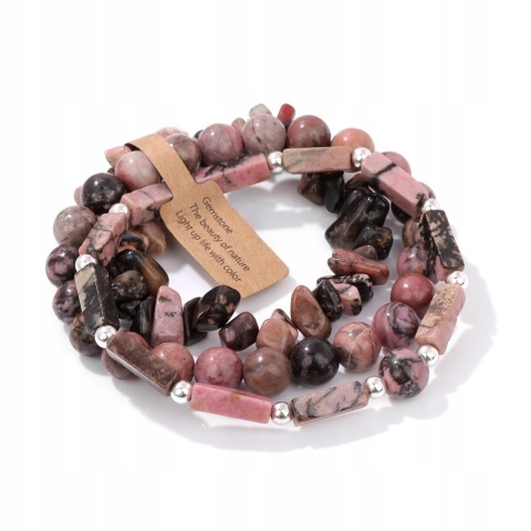 Zestaw 3 x Bransoletka 5 - 8 mm Kamień Naturalny Rodonit Rhodonite Uniseks