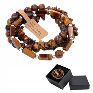 Zestaw 3 Bransoletka 5-8 mm Kamień Naturalny Tygrysie Oko Tiger Eye Uniseks