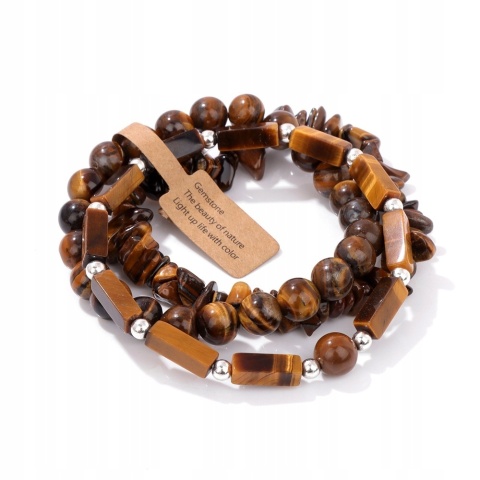 Zestaw 3 Bransoletka 5-8 mm Kamień Naturalny Tygrysie Oko Tiger Eye Uniseks