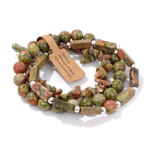 Zestaw 3 Bransoletka 5-8 mm Kamień Naturalny Unakit Unakite Jasper Uniseks