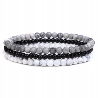 Zestaw 3 x Bransoletka Fioletowy Stripe Agat Czarny Onyks Ametyst 4 mm