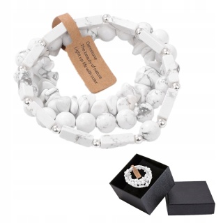 Zestaw 3 Bransoletka Męska 5-8 mm Kamień Natural Biały Howlit White Howlite