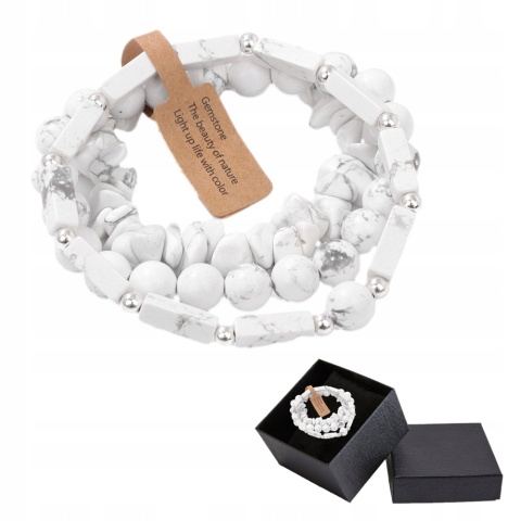 Zestaw 3 Bransoletka Męska 5-8 mm Kamień Natural Biały Howlit White Howlite