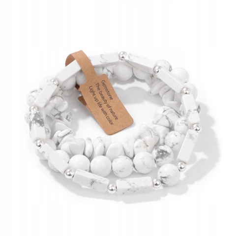 Zestaw 3 Bransoletka Męska 5-8 mm Kamień Natural Biały Howlit White Howlite