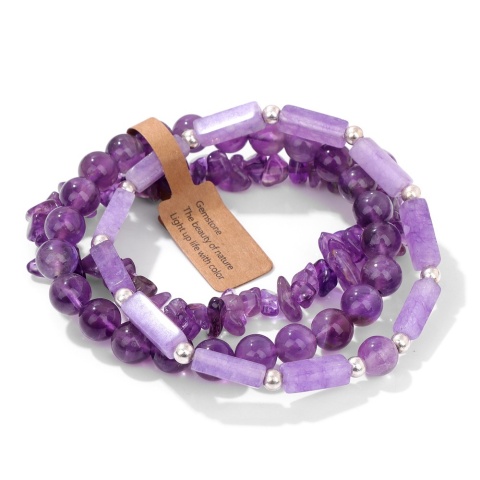 Zestaw 3 x Bransoletka Męska 5-8 mm Kamień Naturalny Ametyst Amethyst