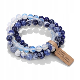 Zestaw 3 Bransoletki 8 mm Biały Turkus Lapis Lazuli Niebieski Agat Pasiasty
