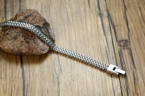 Bransoletka Męska Grafitowa Pleciona Dwurzędowa Stal Chirurgiczna Prezent