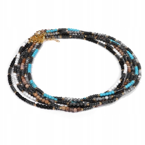 Naszyjnik Chocker Kamień Naturalny Turkus 4 mm Hematyt Koraliki Regulowany
