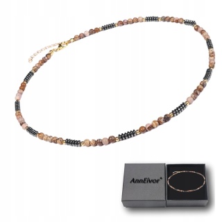 Naszyjnik Damski Chocker Kamień Naturalny Koralik Jaspis Zebra 4 mm Hematyt