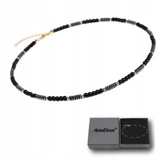 Naszyjnik Damski Chocker Kamień Naturalny Koraliki Czarny Onyx 4 mm Hematyt