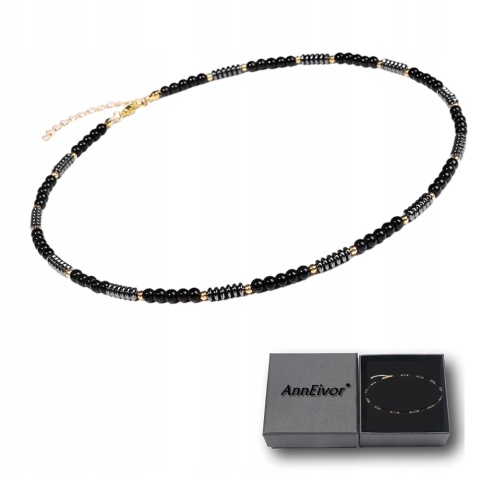 Naszyjnik Damski Chocker Kamień Naturalny Koraliki Czarny Onyx 4 mm Hematyt