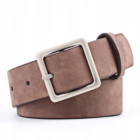 Pasek Matowy Beżowy Prosty Stylowy Kwadratowa Metalowa Srebrna Klamra