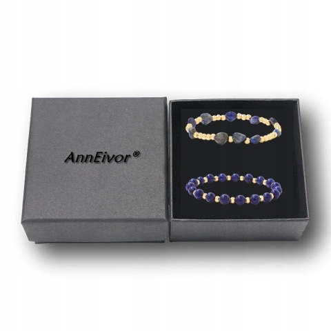 Zestaw 2x Bransoletka 5-8 mm Kamień Lapis Lazuli Kulki Pozłacane 18K Złotem