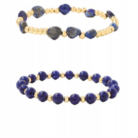 Zestaw 2x Bransoletka 5-8 mm Kamień Lapis Lazuli Kulki Pozłacane 18K Złotem
