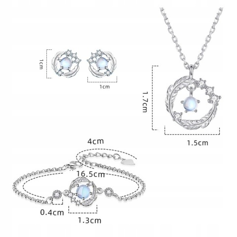 Zestaw Biżuterii Srebrny Moonlight Efekt Opal Księżycowy Elegancki Prezent