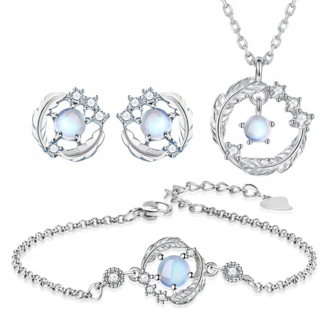 Zestaw Biżuterii Srebrny Moonlight Efekt Opal Księżycowy Elegancki Prezent