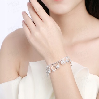 Bransoletka Damska Srebrna Łańcuszki 13 Zawieszek Charms 925 Kryształki