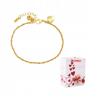 Bransoletka Damska Złota 24k Delikatna Cienki Łańcuszek Twist Dzwoneczek